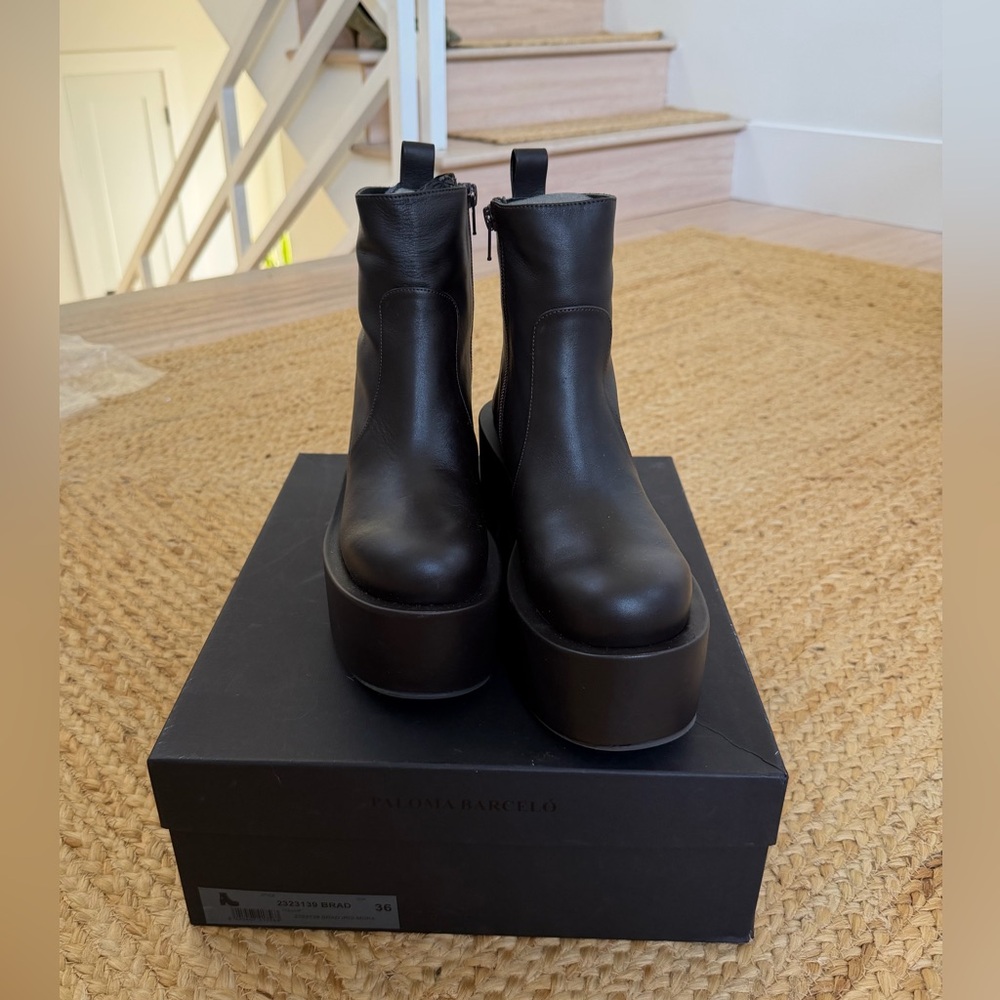 Anthropologie NWT Paloma Barcelo Brown  wedge platform Booties Great Statement - Picture 5 of 10